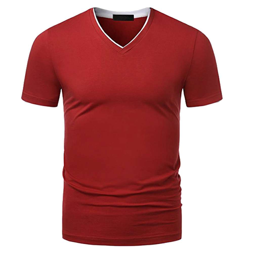Red V-Neck T-Shirt with White Piping