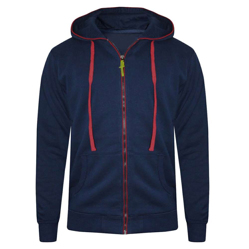 Navy Zip Hoodie with Red Trim