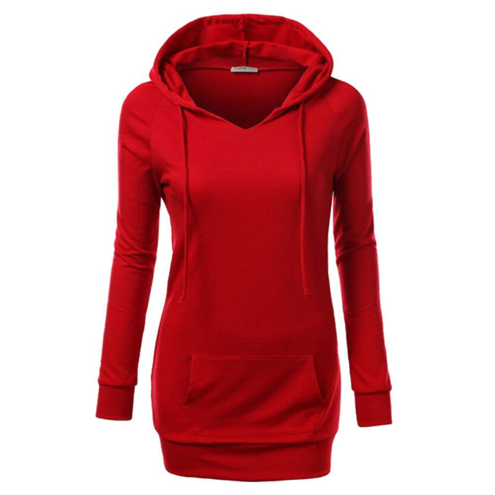 Red Longline Pullover Hoodie