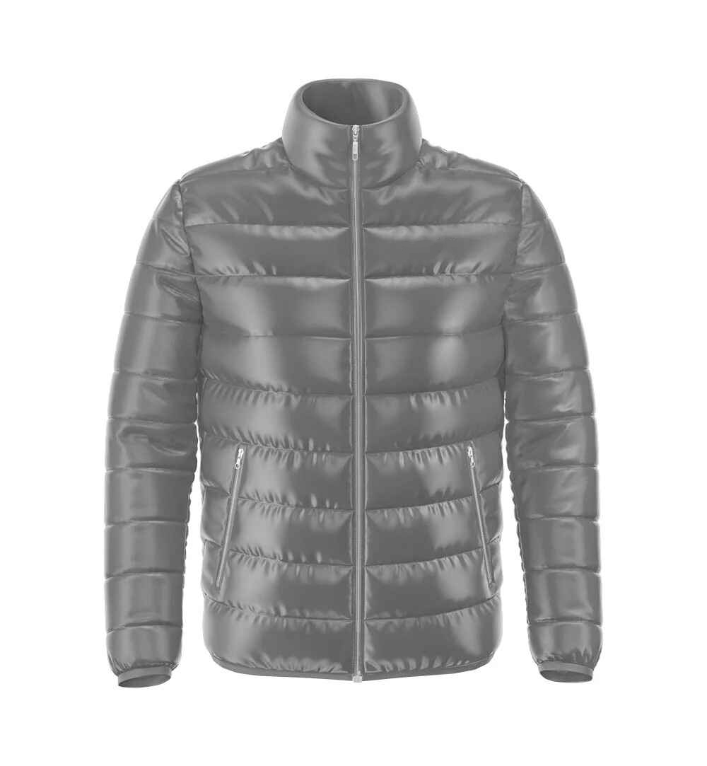 Silver Grey Glossy High-Collar Quilted Zip Jacket