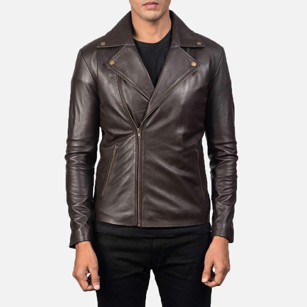 Dark Brown Leather Asymmetrical Moto Jacket