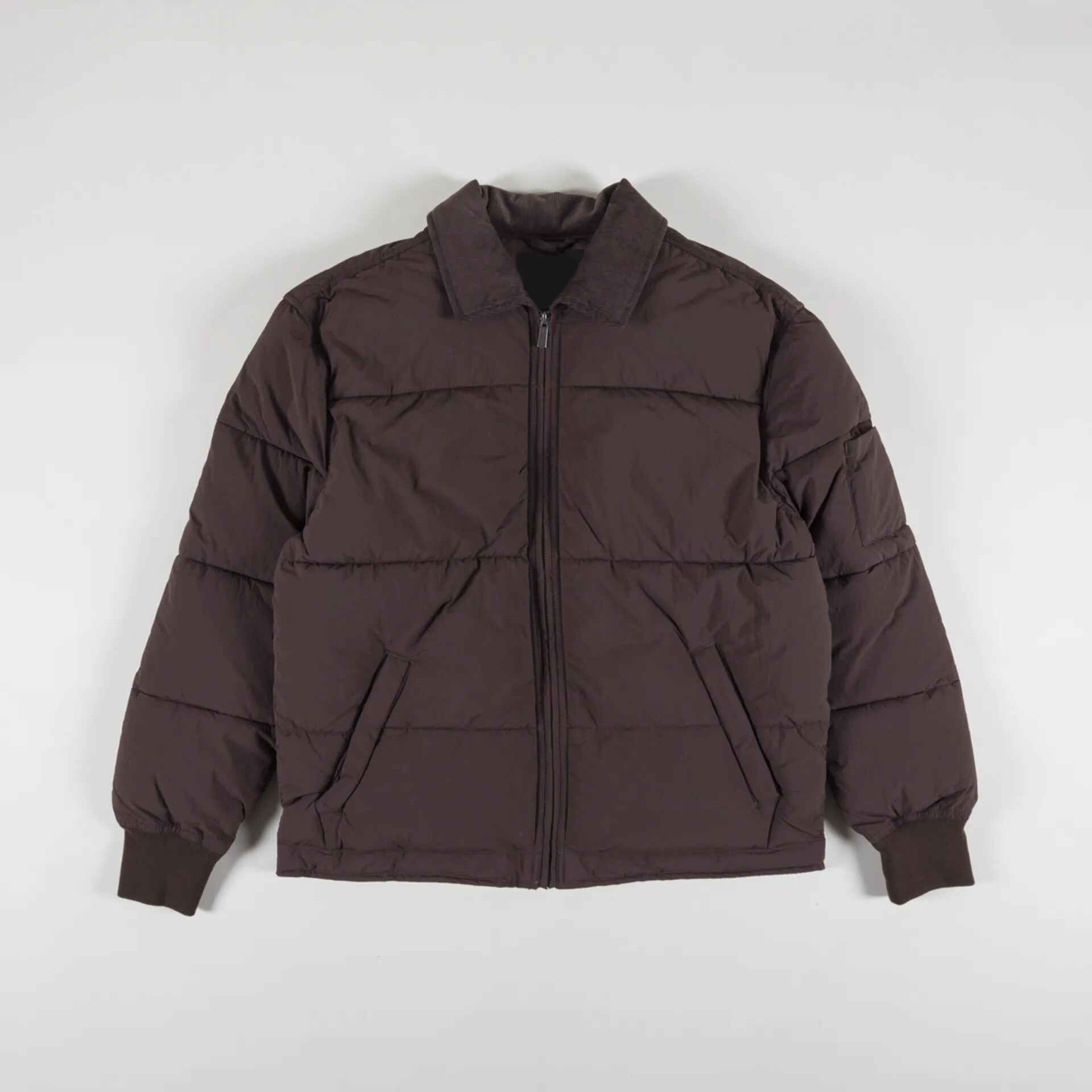 Dark Brown Shirt-Collar Quilted Jacket with Ribbed Cuffs