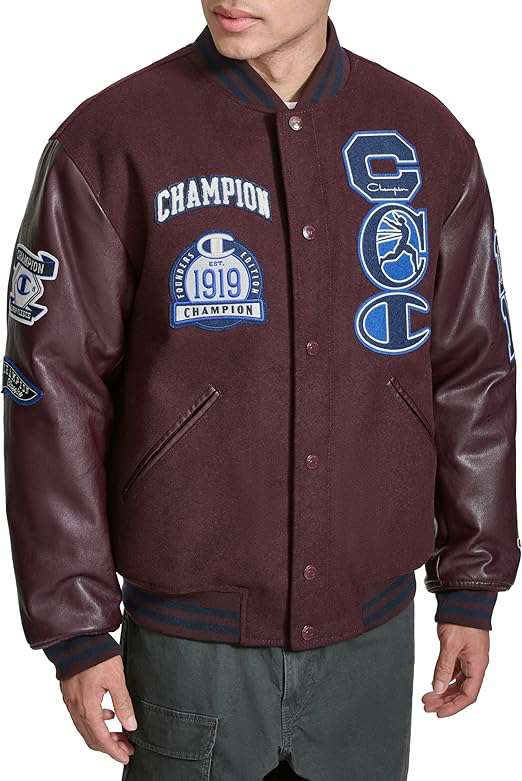 Burgundy Embroidered Varsity Jacket with Leather Sleeves
