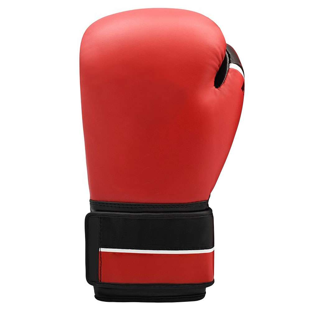 Red and Black Boxing Gloves with White Trim and Wide Wrist Closure