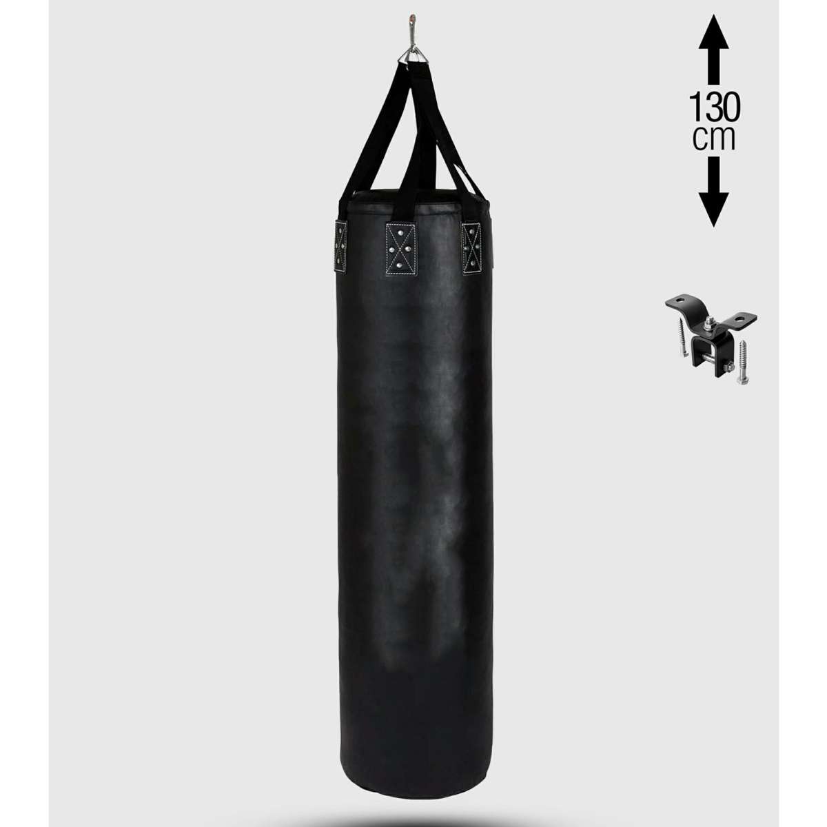 All-Black Extra-Long Cylindrical Hanging Heavy Bag with Reinforced Webbing Straps and Ceiling Bracket
