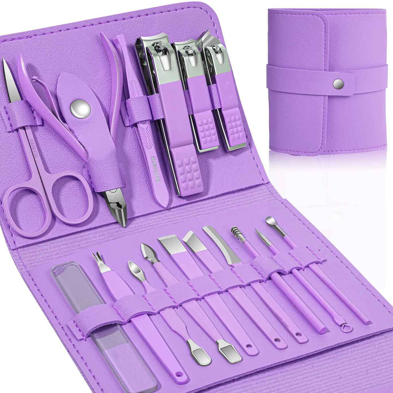 Purple Manicure and Pedicure Set in Fold-Over Snap Case